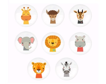 Boutons de tiroir d'animaux de safari, poignées de tiroir en céramique d'animaux de la jungle, boutons de chambre de bébé lion, bouton de poignée d'armoire, décor safari de chambre d'enfant, bouton de garde-robe