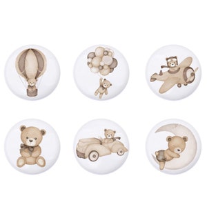 Boutons de tiroir ours brun, poignées de tiroir neutres pour chambre de bébé, boutons de chambre de bébé ours mignon, décoration de chambre d'enfant, boutons d'armoire, boutons pour tiroirs image 1