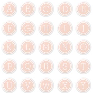May include: A pattern of round, light peach-colored alphabet letters from A to Y, each inside a white circle. The letters are in a simple, sans-serif font. The background is plain white.