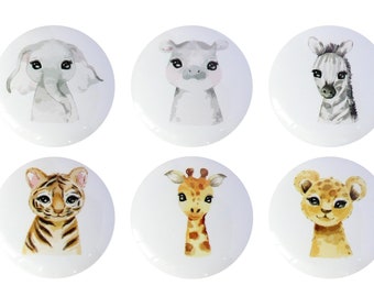 Pomelli a forma di animali per cassetti della cameretta, maniglie per cassetti in ceramica con motivi di animali da safari, pomelli per cassetti della cameretta, pomelli per mobili per bambini, pomelli Ikea per bambini