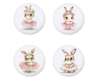 Boutons de poignée de tiroir lapin de ballet, bouton de tiroir en céramique de lapin de fleurs, poignée de boutons d'armoire de chambre d'enfant de lapin, décor de chambre d'enfant, bouton de poignée de garde-robe