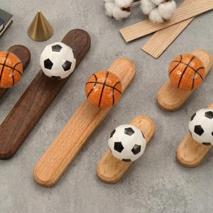 Sports Ball wood Cabinet Cupboard knob Basketball Soccer Walnut Beech ceramic kids drawer wardrobe handle Boy Dresser cupboard handle knob
