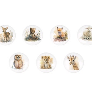 Animaux de la jungle Poignées de tiroir en céramique, poignée de bouton de chambre de bébé, boutons animaux de safari pour tiroirs, bouton de meuble pour enfants, boutons Ikea pour enfants image 1