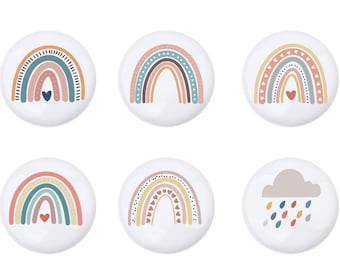 Perillas de cajón Boho Rainbow, perillas de cajón para niños, manijas de cajón de habitación infantil arco iris, decoración de manija de sol, perillas de gabinete, perillas para cajones