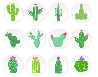 Boutons de tiroir en céramique sur le thème des cactus, boutons de tiroir pour plantes vertes pour enfants, poignées de tiroir pour chambre d'enfant, décoration intérieure, boutons d'armoires, boutons pour tiroirs