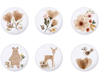 Perillas de cajón de animales de flores, Safari Animals Ceramics vivero Manija del cajón tira de la perilla de la guardería Manija del gabinete de los niños Ikea Knobs Kids