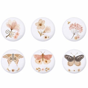 Fleur, papillon, céramique, poignées de tiroir pour chambre de bébé, boutons animaux pour chambre de bébé, bouton de meuble pour enfant, boutons ikea image 1