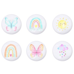 Boutons de tiroir bohèmes arc-en-ciel, boutons de tiroir pour enfants, poignées de tiroir de chambre de bébé papillon rose, décor de poignée de soleil, boutons d'armoire, boutons pour tiroirs image 1