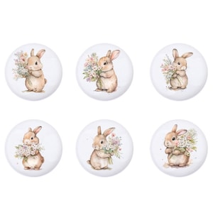 Rabbit with Flowers ceramic drawer handles, Safari animals drawer knobs,Bunny nursery knobs,cabinet handle knob,nursery decor,wardrobe knob