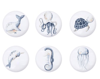 Blue Ocean theme nursery room drawer handles, Mermaid drawer knobs, sea nursery decor, Nursery Furniture Knobs, cabinet knobs for drawers