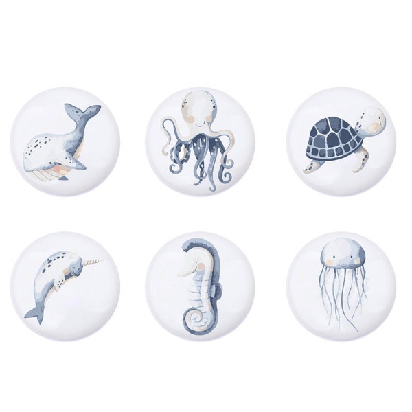 Blue Ocean theme nursery room drawer handles, Mermaid drawer knobs, sea nursery decor, Nursery Furniture Knobs, cabinet knobs for drawers