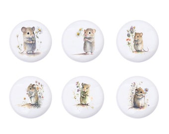 Hamsters avec fleurs boutons de tiroir en céramique, poignée de bouton de chambre de bébé, boutons animaux pour tiroirs de chambre de bébé, bouton de meuble pour enfants, boutons Ikea pour enfants