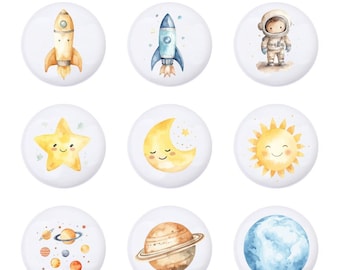 Boutons de poignée de tiroir en céramique du système solaire, poignée de bouton d'armoire fusées de chambre d'enfant, bouton de meuble pour enfants, boutons Ikea pour enfants, décoration de chambre d'enfants