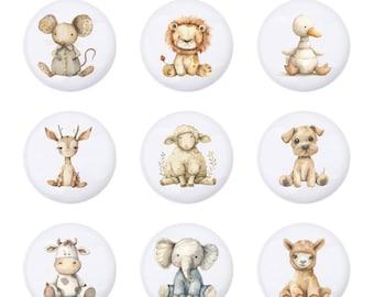 Boutons de poupées animales pour tiroirs de chambre de bébé, boutons de poignée de tiroir en céramique d'animaux de safari, poignée de bouton de chambre de bébé, bouton de meuble pour enfants, bouton Ikea