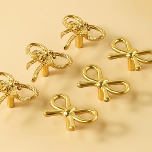Gold Bow Drawer Handles, Art bows cabinet pulls knobs for Girls Brass dresser knobs handles custom engraved bows nightstand Furniture Knobs
