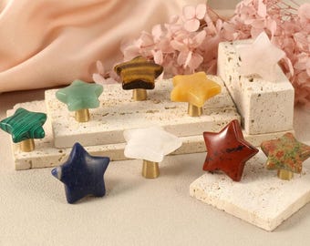 Natural Crystal Brass Cabinet knob, Stars Drawer dresser nursery knob pulls, cupboard closet pulls, furniture makeover hardware Home decor