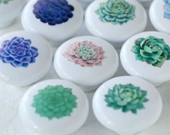 Boutons de tiroir plantes succulentes, poignées de tiroir botaniques, boutons d'armoires de jardin, décoration végétale, boutons d'armoires, boutons pour tiroirs