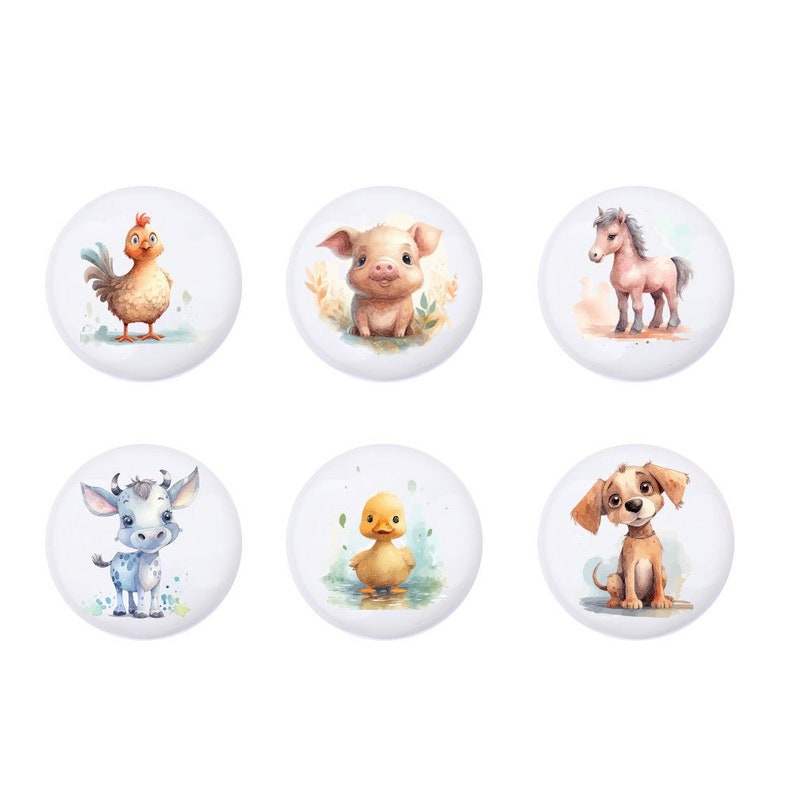 Boutons de tiroir pour bébé, animaux des champs, céramique pour chambre de bébé image 1