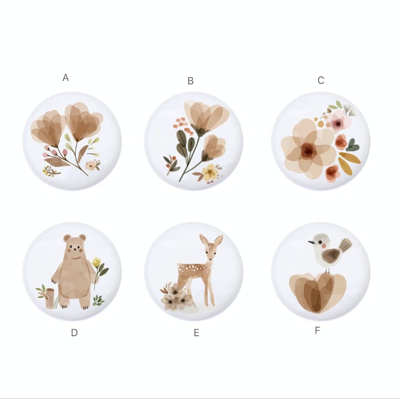 Boutons de tiroir avec fleurs, animaux de safari, céramique pour chambre de bébé image 2