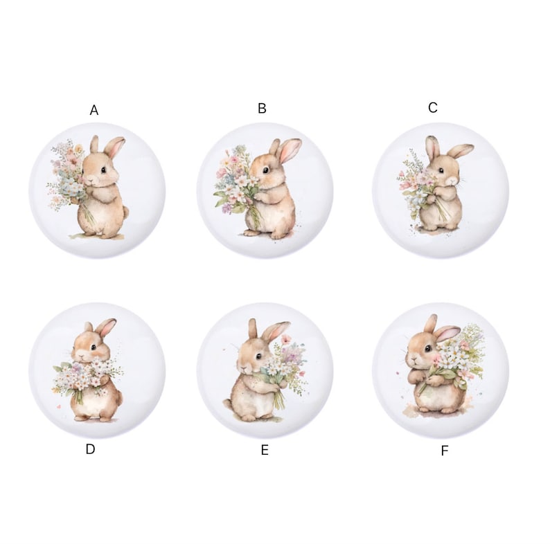 Poignées de tiroir en céramique lapin avec fleurs, boutons de tiroir animaux Safari, boutons de chambre de bébé lapin, bouton de poignée d'armoire, décoration de chambre d'enfant, bouton de garde-robe image 2