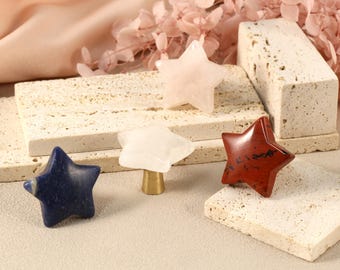 Natural Crystal Brass Cabinet knob, Stars Drawer dresser nursery knob pulls, cupboard closet pulls, furniture makeover hardware Home decor
