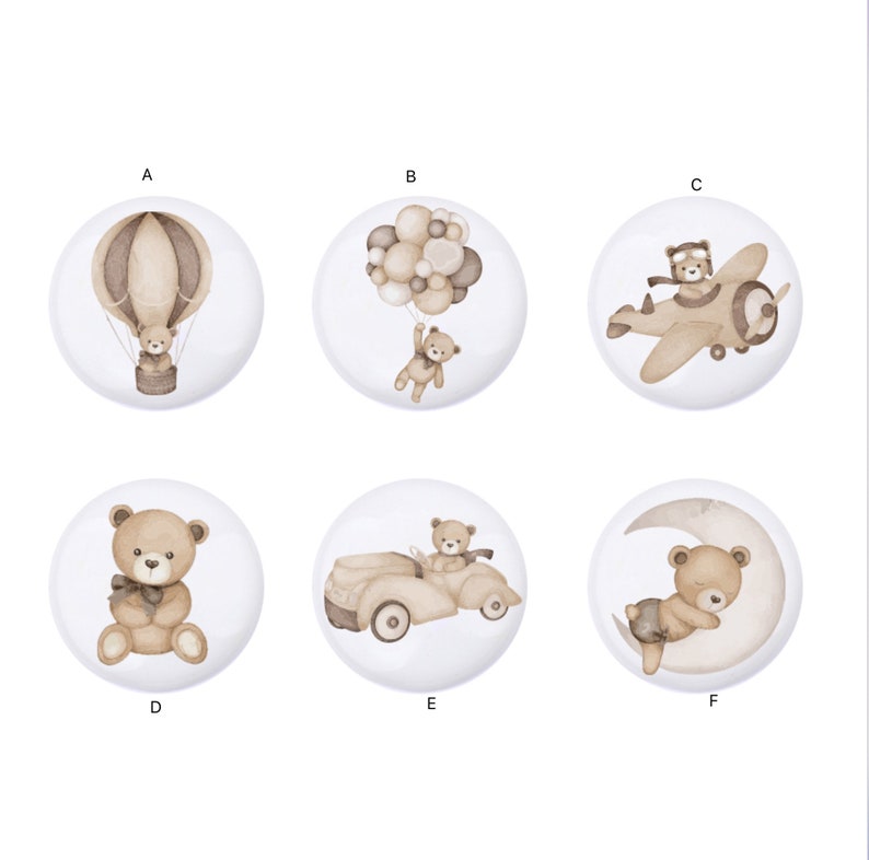 Boutons de tiroir ours brun, poignées de tiroir neutres pour chambre de bébé, boutons de chambre de bébé ours mignon, décoration de chambre d'enfant, boutons d'armoire, boutons pour tiroirs image 2