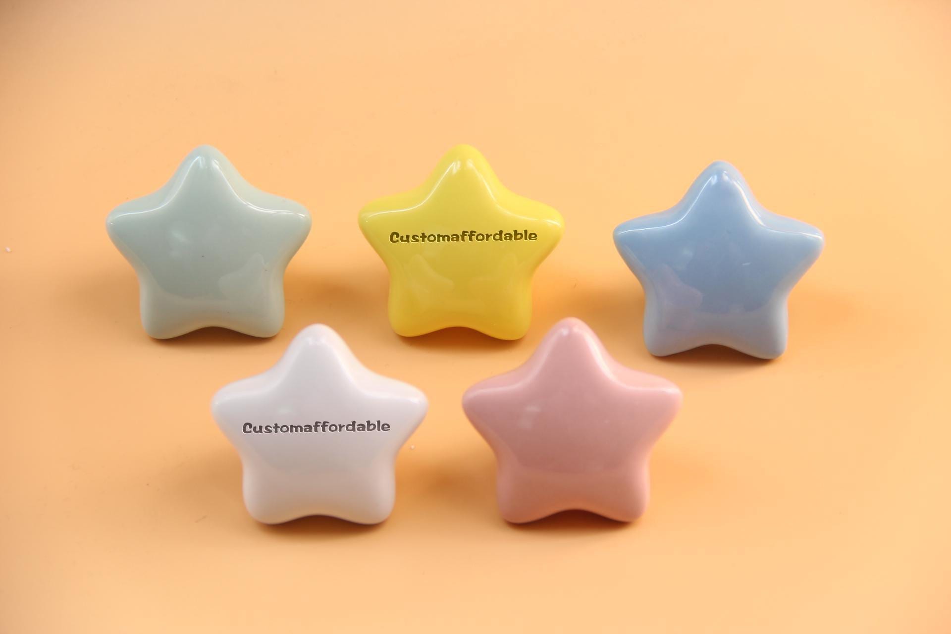 Baby pink stars drawer knobs, Colorful Ceramics nursery Cabinet handle pulls Nursery Knob Handle custom engraved Children's cabinet knobs