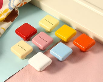 Candy Square Round Cabinet knobs handle Colorful Round Ceramics Wardrobe knobs handle Custom engraved Nursery kids room dresser drawer knobs