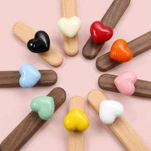 Colorful Heart Cabinet Dresser Handles for Children Walnut beech Nursery Drawer Closet handle pulls cupboard Wardrobe knob pulls handle Kids