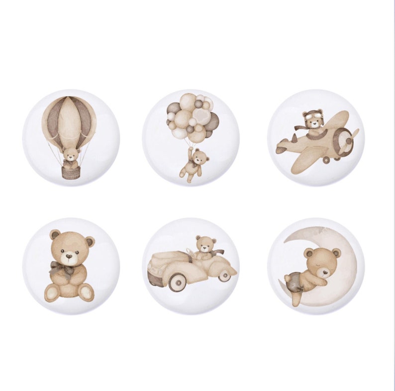 Brown Bear drawer knobs, neutral baby nursery room drawer handles, cute bear nursery knobs, nursery decor,cabinet knobs,knobs for drawers image 1