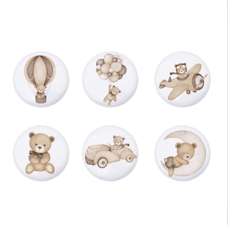 Boutons de tiroir ours brun, poignées de tiroir neutres pour chambre de bébé, boutons de chambre de bébé ours mignon, décoration de chambre d'enfant, boutons d'armoire, boutons pour tiroirs image 1