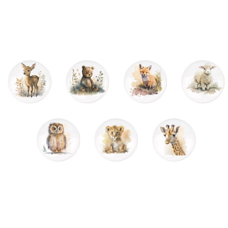 Dschungel Tiere Keramik Knäufe, Knäufe, Kinderzimmer Knäufe, Safari Tiere Knäufe für Schubladen, Kinderschrankknäufe, Ikea Knobs Kids Bild 1