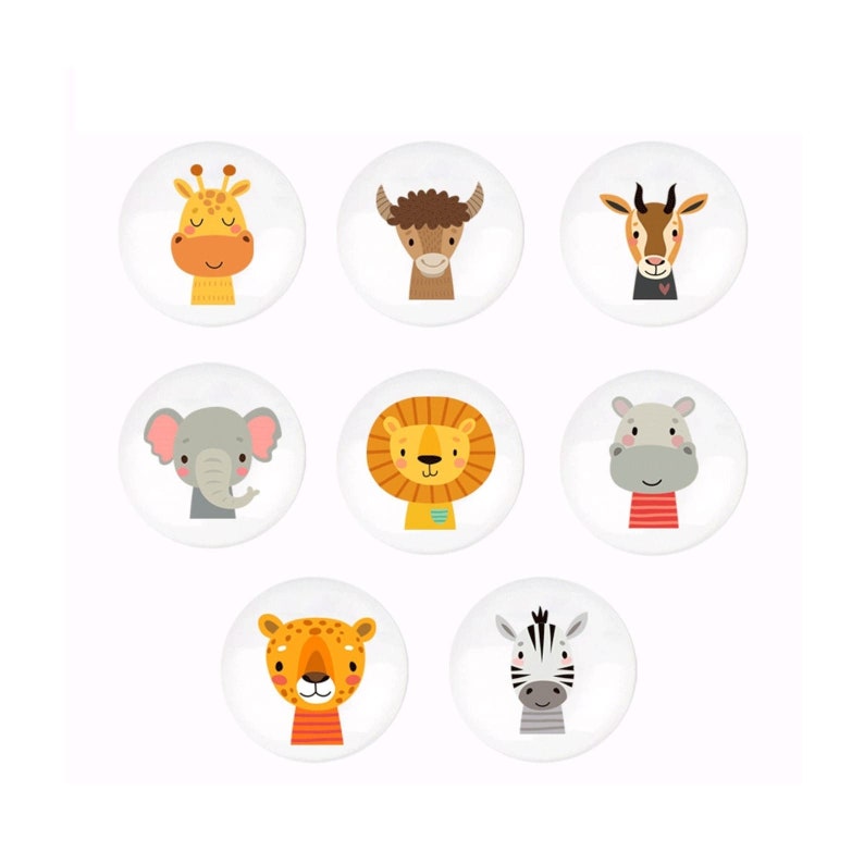 Boutons de tiroir d'animaux de safari, poignées de tiroir en céramique d'animaux de la jungle, boutons de chambre de bébé lion, bouton de poignée d'armoire, décor safari de chambre d'enfant, bouton de garde-robe image 1