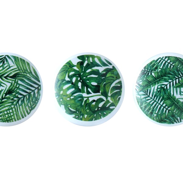 Palm leaf Ceramic Knobs, tropical Leaf Drawer Knobs, Nursery knobs,Dresser Pull Handles,Wardrobe pulls,Kitchen knobs, knobs for drawers