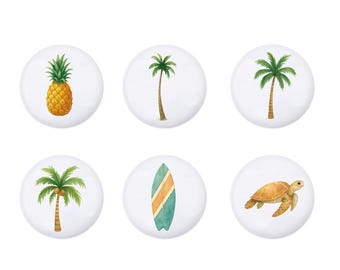 トロピカルビーチテーマの陶器製引き出しハンドルノブ、ココナッツツリー保育園キャビネットノブハンドル、動物ノブ保育園引き出し、海保育園装飾