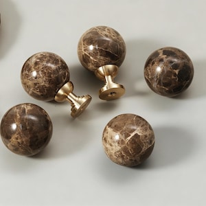 Dark Emperador Marble cabinet dresser knobs handles, Boho Deep Brown Net drawer cupboard handles pulls closet Knob Handle Art Villa decor