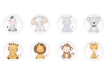 Boutons de tiroir animaux, poignées de tiroir de chambre d'animal safari, boutons de chambre de bébé, décoration de chambre d'enfant, boutons d'armoires, boutons pour tiroirs