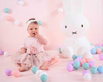 Pale Rose Pink with Pompoms – Soft Tulle Skirt for Toddlers & Kids, Ballet and Party Outfit,Birthday Outfit,Special Occasion Outfit