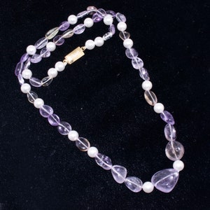 Purple amethyst pearl necklace Natural amethyst polished Tumble necklace Gemstone necklace jewelry for women Anniversary Gifts