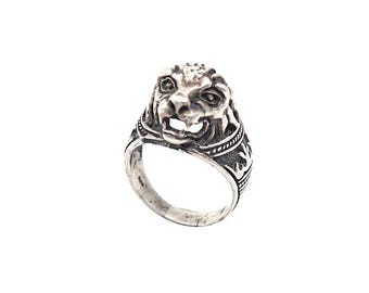 Vintage Sterling Silber Löwenkopf Ring - Statement Schmuck, handgefertigte Gothic Tier Ring, einzigartiges Geschenk für Sie und Ihn