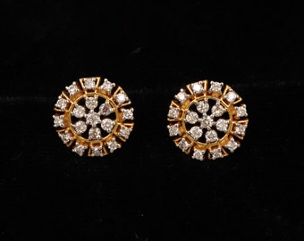 Pendientes de botón de oro rosa de 14 kt, joyería hecha a mano con diamantes, joyería de moda para mujer para cumpleaños
