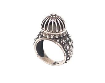 Vintage Sterling Silber Poison Ring - verzierten Kuppel Käfig Design, gotischer Statement-Schmuck, einzigartiger verstellbarer Ring für Männer & Frauen