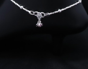 Sterling Silver Anklet with Charm, Minimal Silver Ankle Bracelet, Delicate Beaded Anklet for Women, Everyday Elegant Foot Jewelry