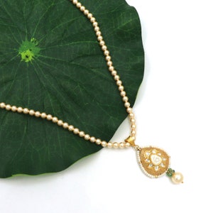 18k gold diamond pendant, traditional stylish necklace pearl Stone chain handmade women necklace for gift, Wedding Gift
