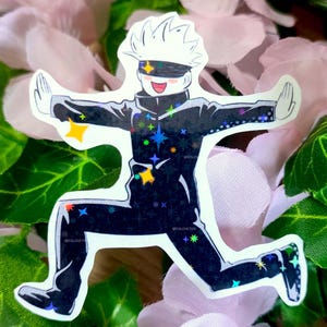Autocollants Gojo Satoru Premium Star Laminated – Gojo Meme Flowers – JJK – Jujustu Kaisen – par Colchetos