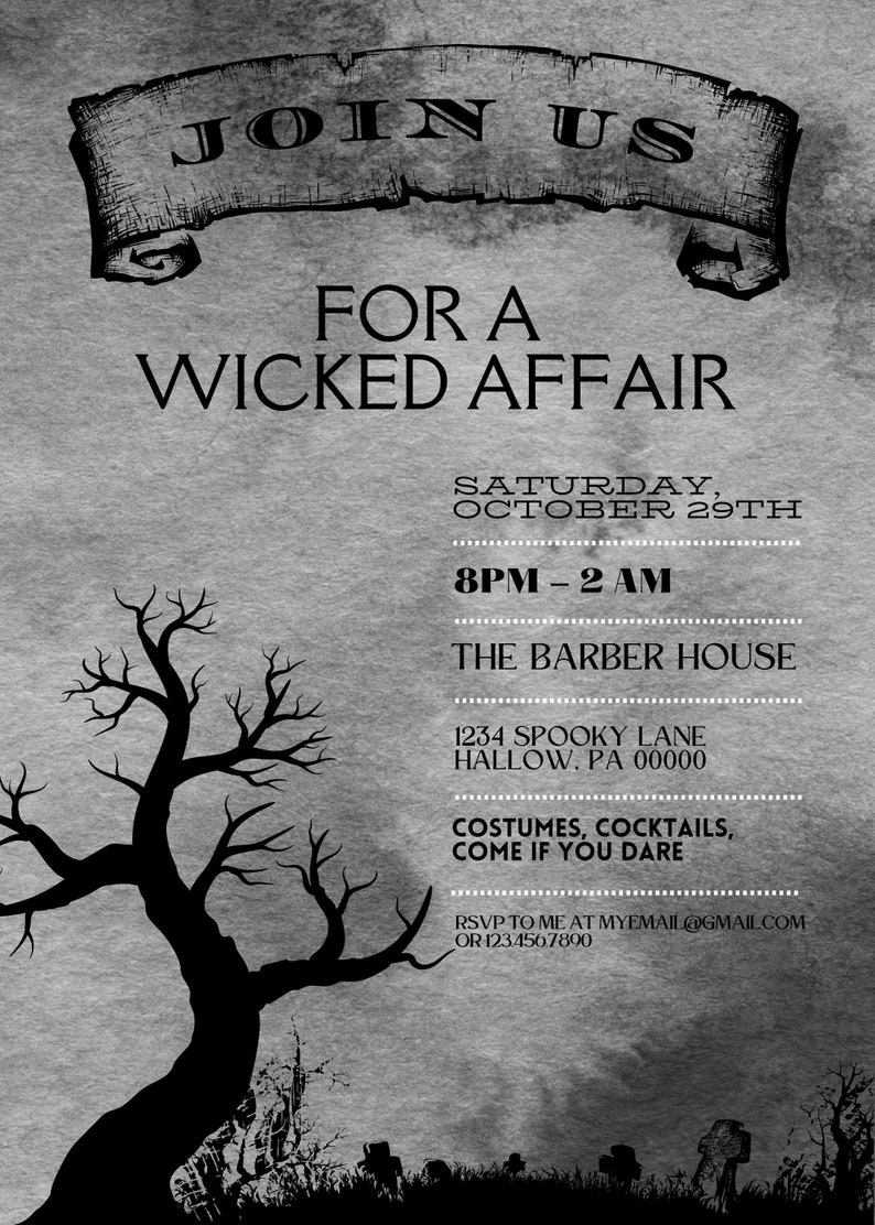 EDITABLE Printable Halloween Invitation Canva Template Etsy