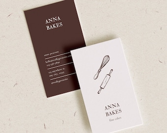 Editable Business Card Template, Cake Maker Business Card, Card Design, Modern Narrow Business Card, Canva Template, Anna, Instand Download
