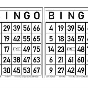 1200 afdrukbare bingokaarten, 2 per pagina, groot, activiteiten voor vakanties, feestspellen voor volwassenen, zoombingokaarten, 1-75 bal