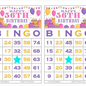 1200 Printable Bingo Cards, 2 per page, Large, 56th Birthday Special Bingo Card, Party Games for Adults, Classic 1-75 Ball Instant Download