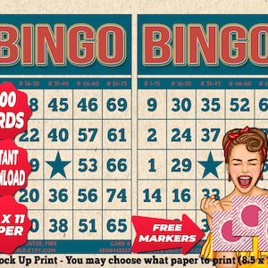 1200 cartelle Bingo Colore Tema vintage PDF Download immediato Stampabile Festa divertente per tutte le età da 1 a 75 palline Gioco classico BC040